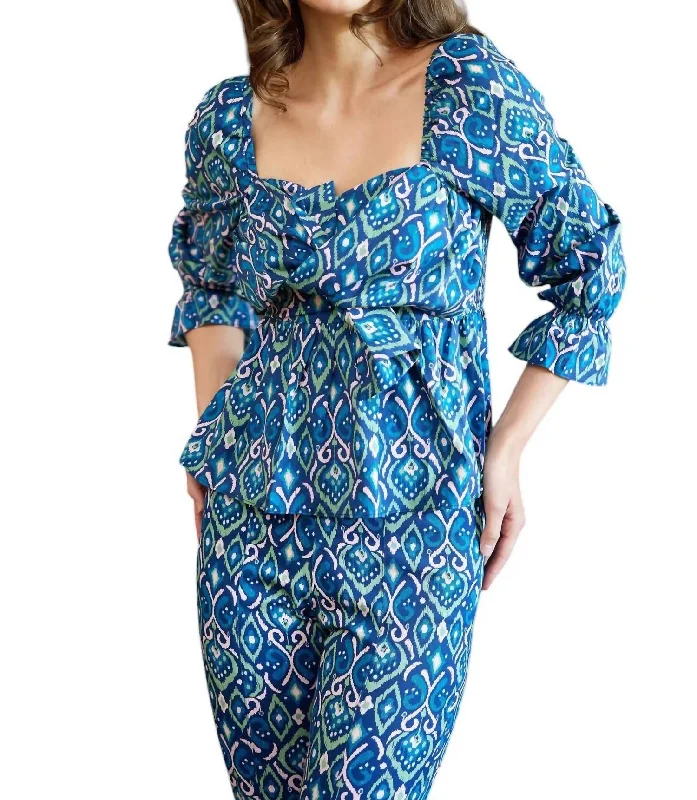 Buy Now Bow Front Top In Navy Ikat