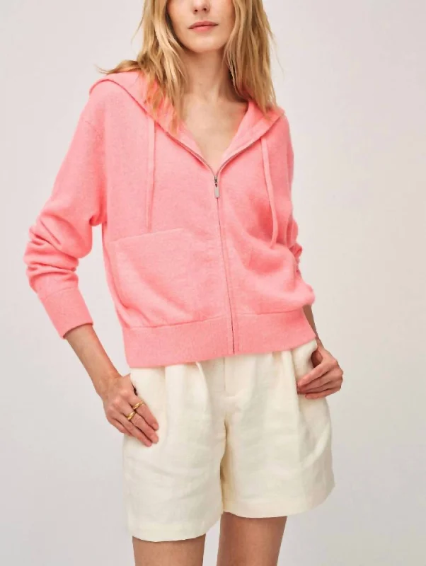 Stock Clearance Cashmere Cropped Zip Hoodie In Pink Lemonade