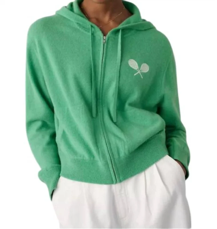 Discount Days Cashmere Racket Cropped Zip Hoodie In Retro Green