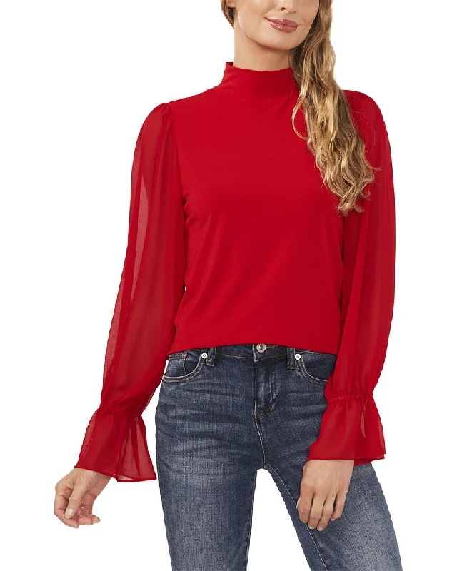 Reduced Prices CeCe Mixed Media Mock Neck Knit Top