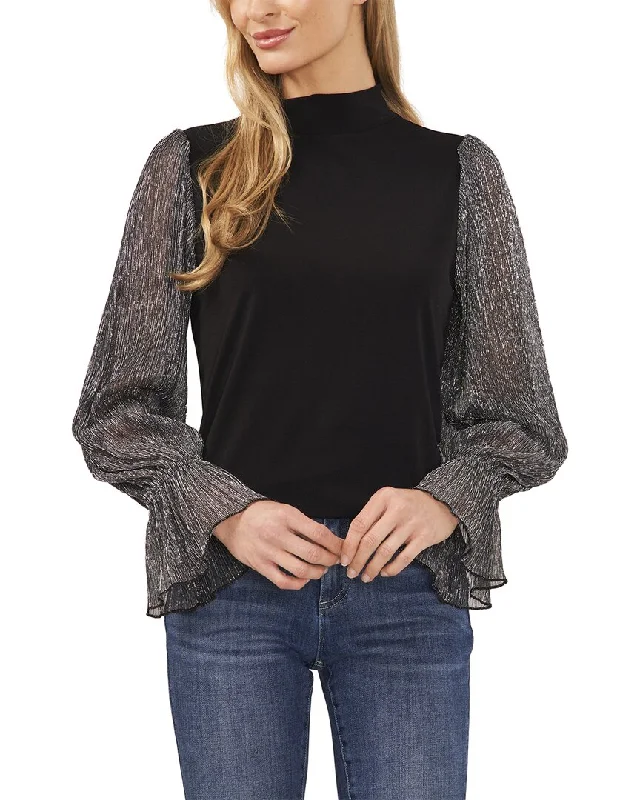 Sneak Peek Sale CeCe Mock Neck Mixed Media Knit Top