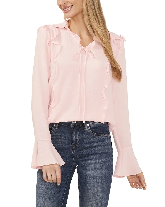Exclusive Offers CeCe V-Neck Collared Ruffled Bow Top