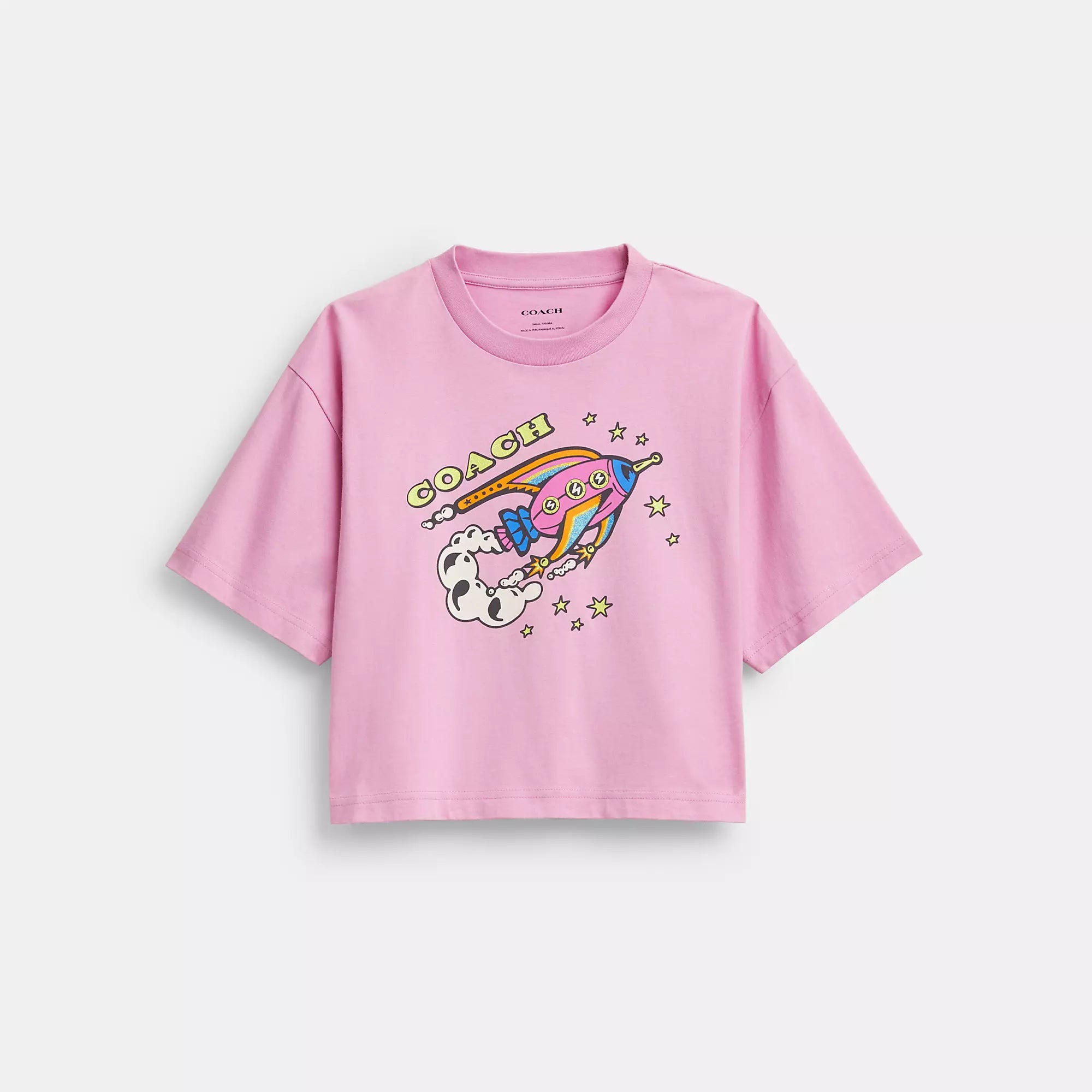 Lowest Prices Coach Outlet Cosmic Coach Rocket Print Cropped T Shirt In Organic Cotton