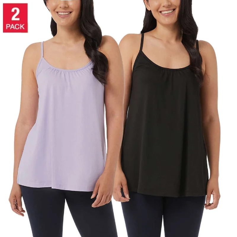 Closeout Sale 32 Degrees Women's  2-Pack Wire Free Built-in Bra Stretch Top Relaxed Fit Camisole