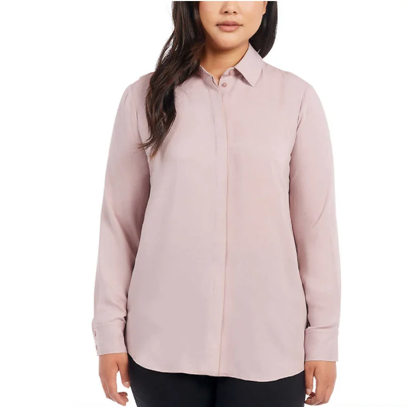Buy Now Dalia Women's Long sleeve High Low Hem Woven Button Down Blouse Top