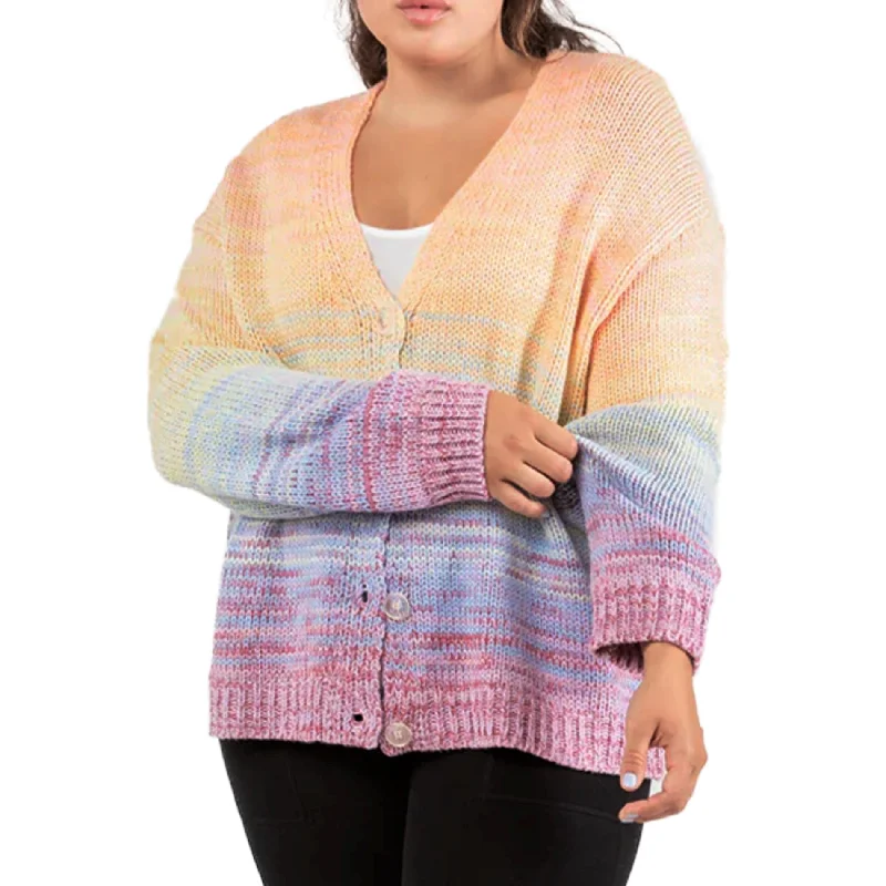 Savings Galore Dex Women's Plus Cozy Knit Rainbow Sweater Front Button Cardigan