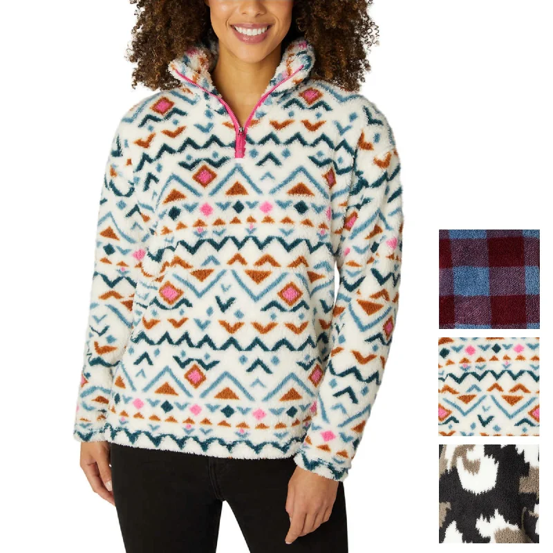 Final Clearance Eddie Bauer Women's Ultra Soft Plush Fleece Quarter Zip Sweatshirt Aztec Print Pullover Top