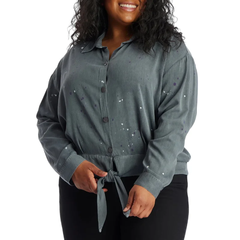 Huge Discounts Given Kale Women's Plus Washed Twill Button Down Tie Front Top Shirt
