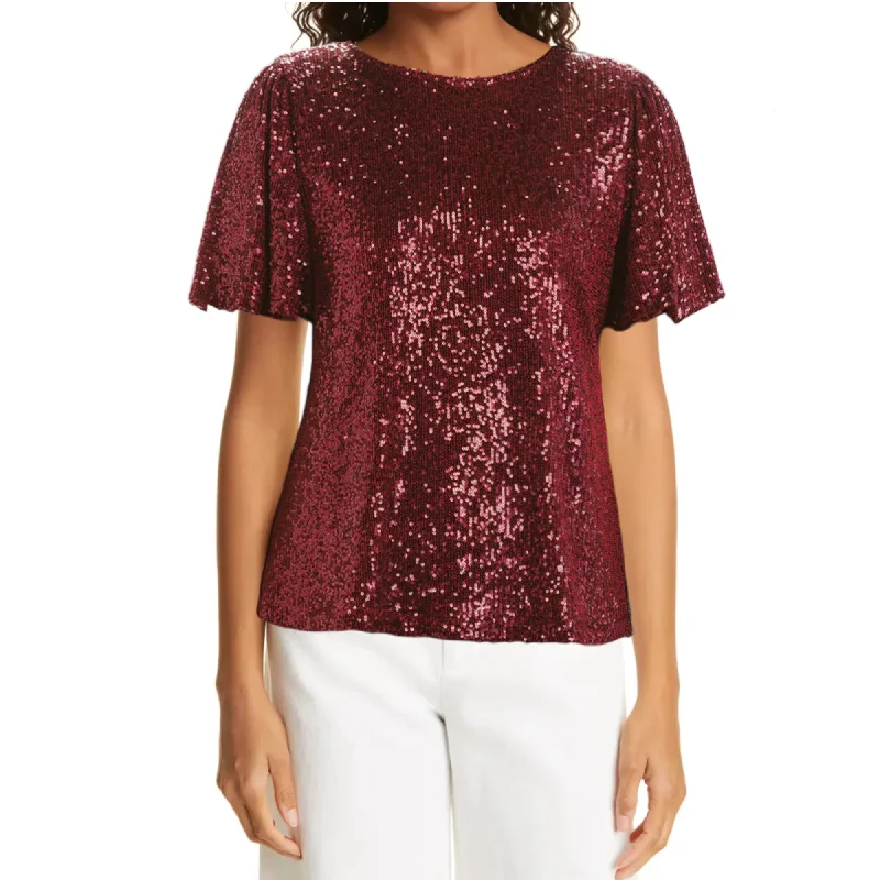 Epic Deals Hilary Radley Women's Flutter Sleave Keyhole Back Sequin Blouse Top