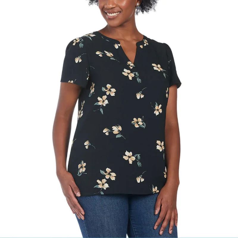 Savings Galore Hilary Radley Women's V-Neck Flutter Sleeves Lightweight Floral Print Blouse Top