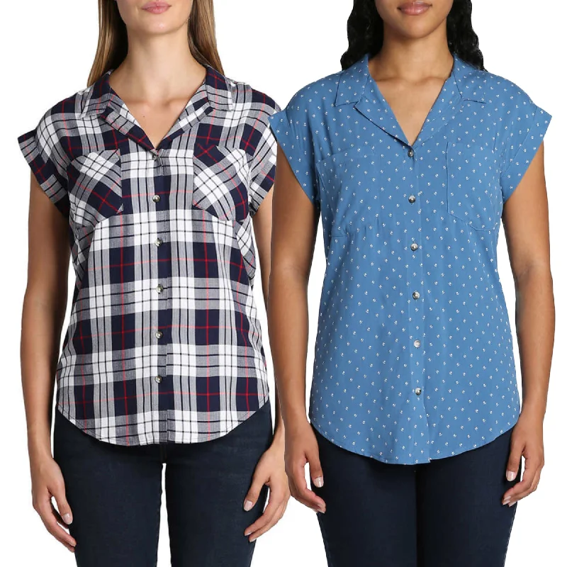 Best Bargains Jachs Girlfriend Women's V-Neck Collar Short Sleeve Button Down Top Blouse