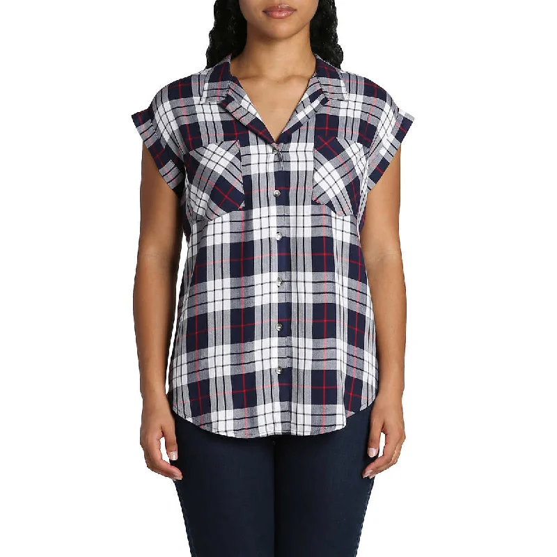 Deal Alert Jachs Girlfriend Women's V-Neck Collar Short Sleeve Button Down Top Blouse