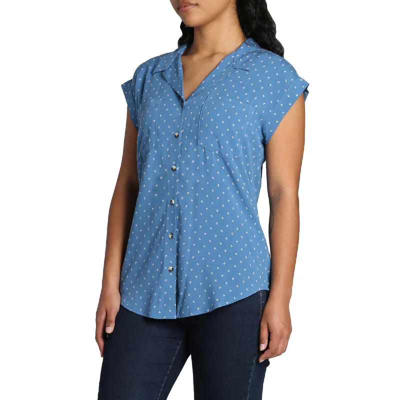 New Deals Jachs Girlfriend Women's V-Neck Collar Short Sleeve Button Down Top Blouse