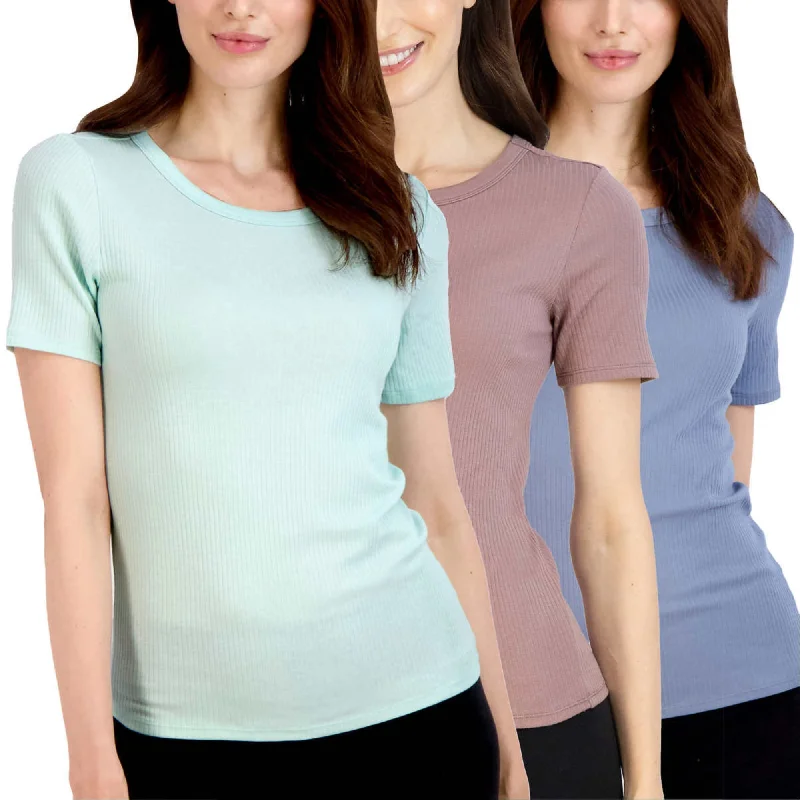Clearance Items Lucky Brand Women's 3-Pack Crew Neck Tee Lightweight Ribbed Cotton Blend T-Shirt