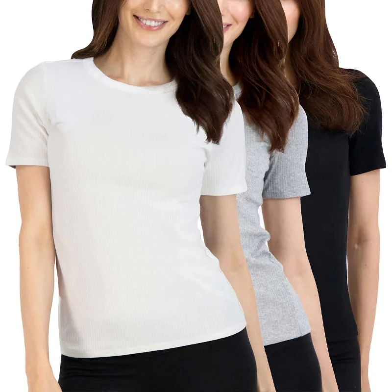 Discount Deals Lucky Brand Women's 3-Pack Crew Neck Tee Lightweight Ribbed Cotton Blend T-Shirt