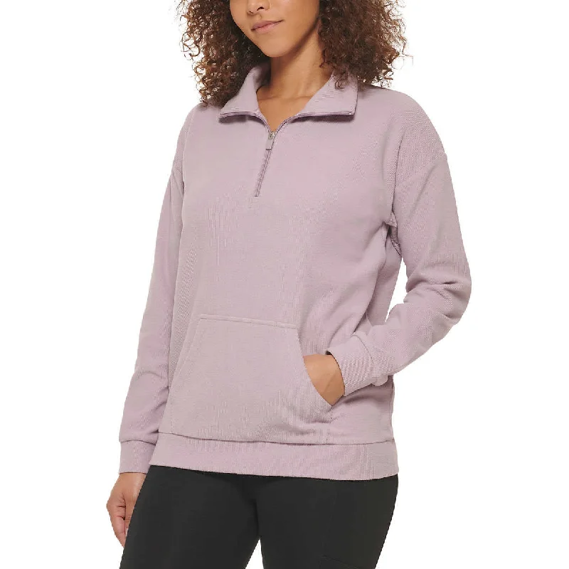 Price Meltdown Marc NY By Andrew Marc Women's Kangaroo Pocket Ribbed Quarter Zip Sweatshirt Pullover Top