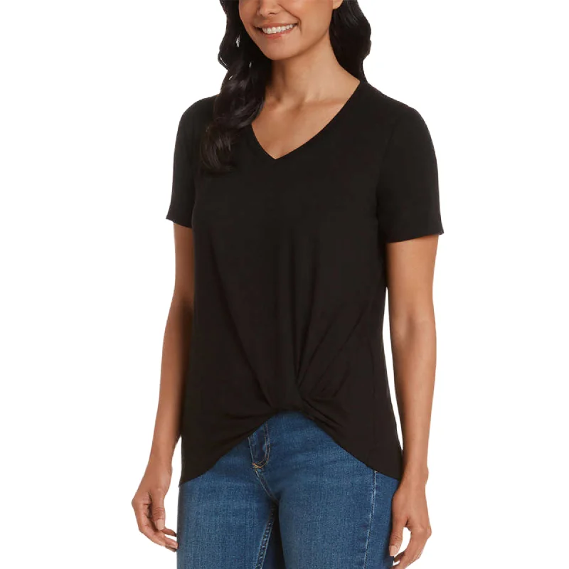 Super Bargain Matty M Women's Twist Knot V-Neck Top Relaxed Fit T-shirt