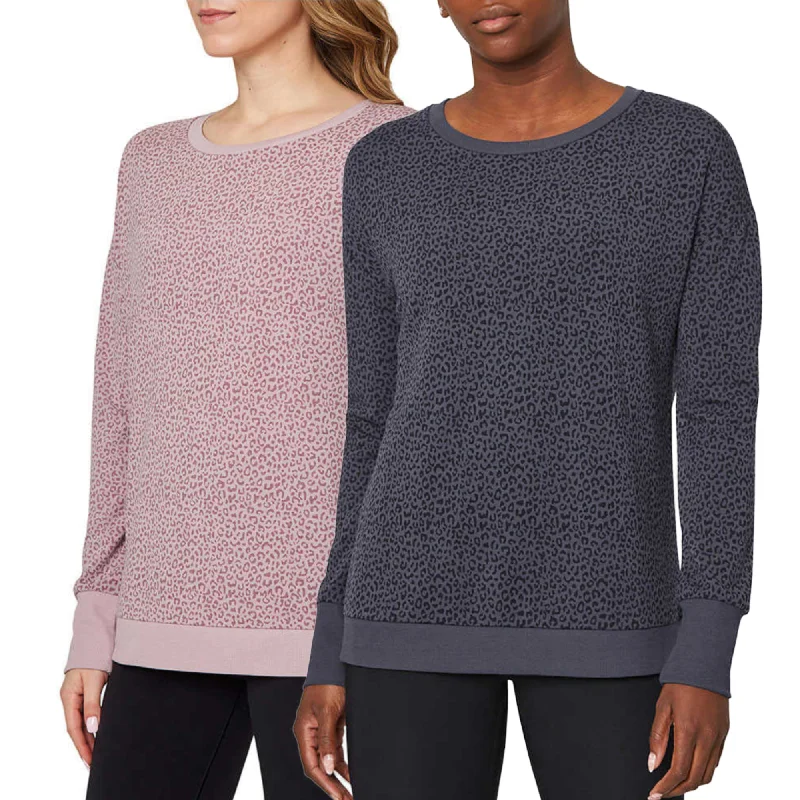 Early Bird Discount Mondetta Women's Leopard Print Soft Moisture Wicking Relaxed Fit Sweatshirt Top