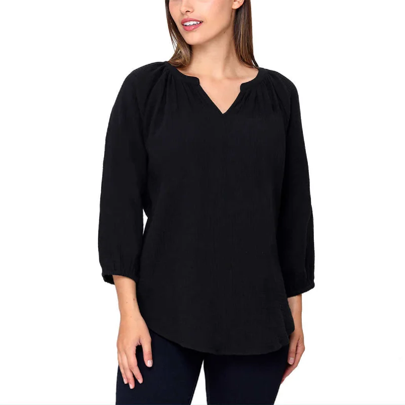 Extra Savings Nicole Miller Women's Notch Neck Raglan Sleeve Top Cotton Gauze Tunic Blouse