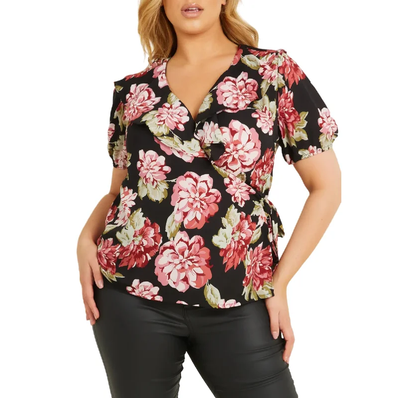 Big Savings QUIZ Women's Floral Print Surplice Neckline Wrap Blouse Top