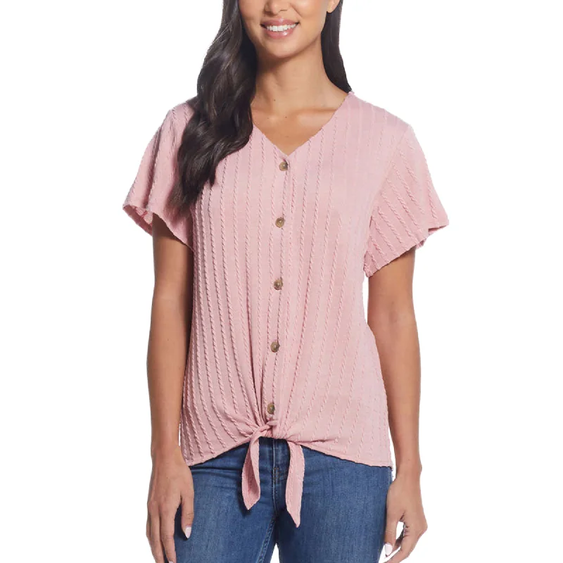 Extra Discounts Weatherproof Vintage Women's Tie Front T-Shirt V-Neck Braided Knit Top