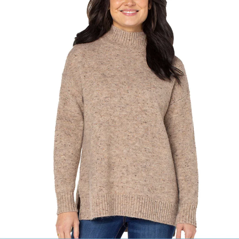 Value Deals Well Worn Women's Mock Neck High Low Hem Cozy Soft Nep Yarn Sweater