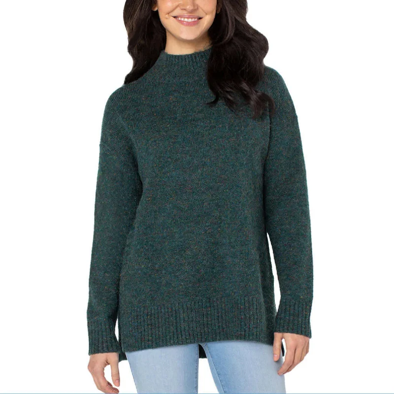 Savings Alert Well Worn Women's Mock Neck High Low Hem Cozy Soft Nep Yarn Sweater