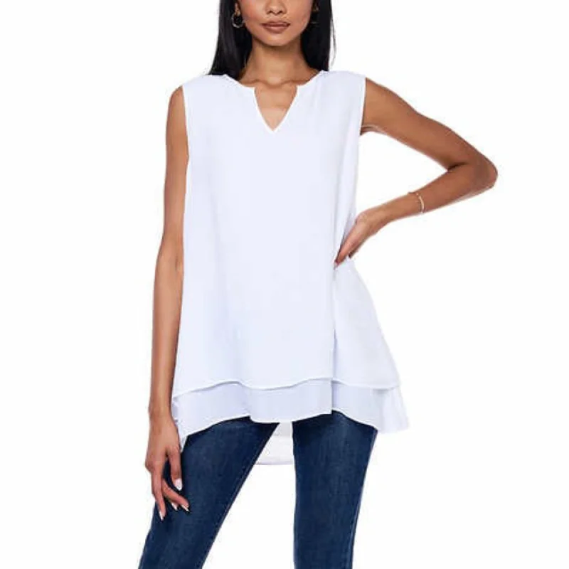 Price Break Cristina B Women's Lightweight Blouse Soft Double Layer Hi-low Hem Sleeveless Tunic Top