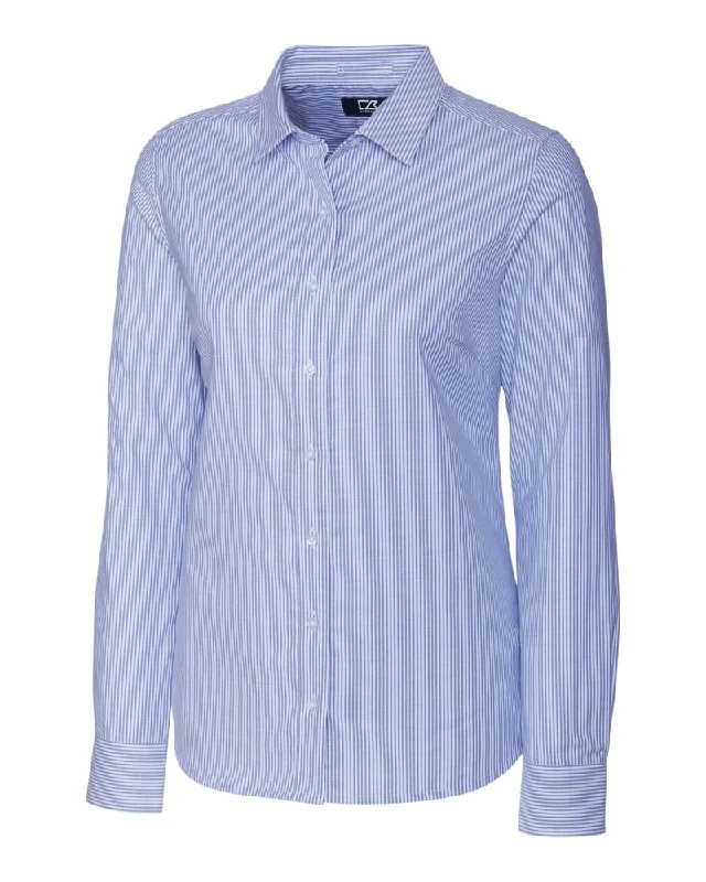 Overstock Cutter & Buck Stretch Oxford Stripe Womens Long Sleeve Dress Shirt