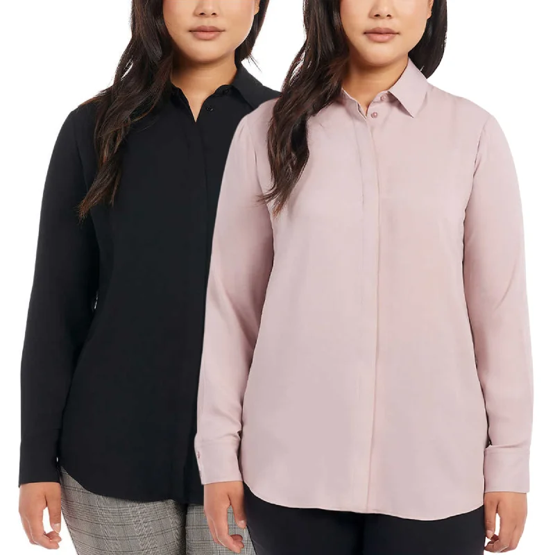 Price Drop Dalia Women's Long sleeve High Low Hem Woven Button Down Blouse Top