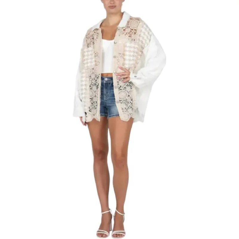 Quick Sale Daydream Believer Button Up Top In Multi Beige