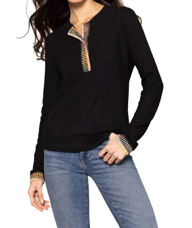 Super Bargain Double Track Henley Top In Black
