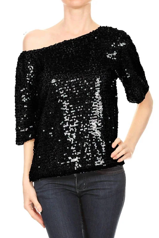 Exclusive Online Offer Easy Off-Shoulder Sequin Top Blouse In Black