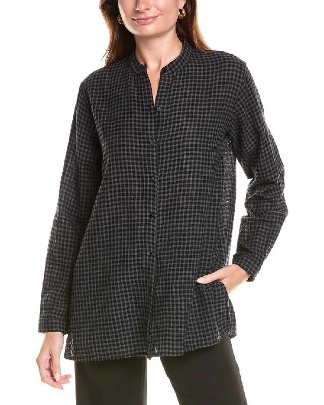 Super Sale EILEEN FISHER Mandarin Collar Wool-Blend Long Shirt