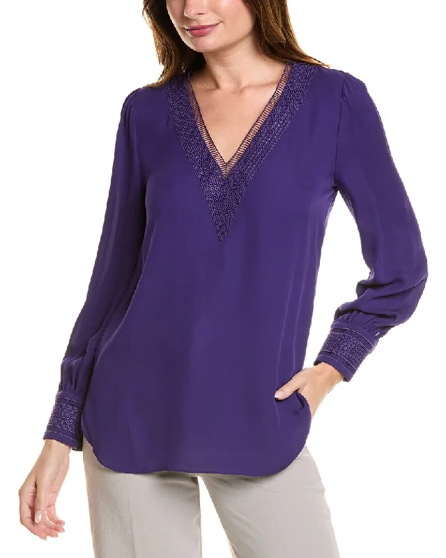 Take Advantage Elie Tahari Embroidered Silk-Blend Shirt