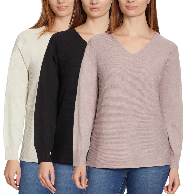 Amazing Deals Ella Moss Women's Soft Ribbed Knit V-Neck Sweater