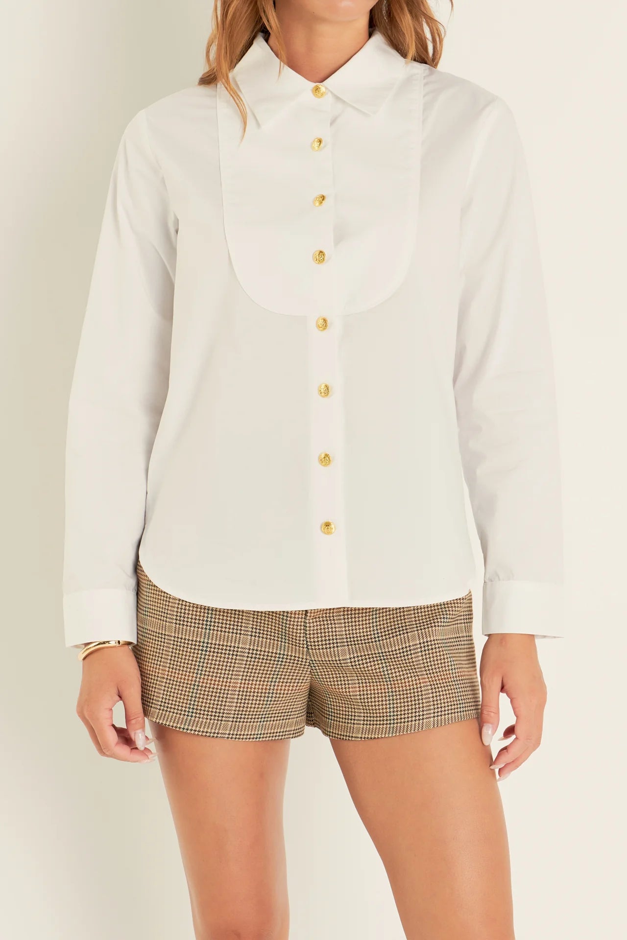 Friends and Family Sale Bib Collar Detailed Shirt (White)