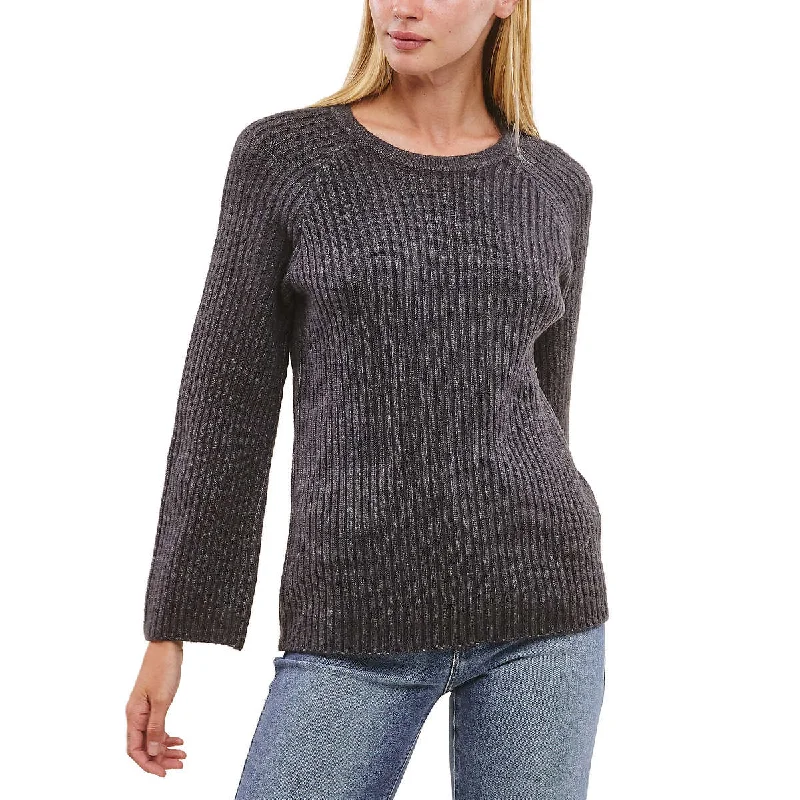 Price Drop Fever Women's Bell Sleeve Soft Marled Ribbed Knit Crewneck Sweater