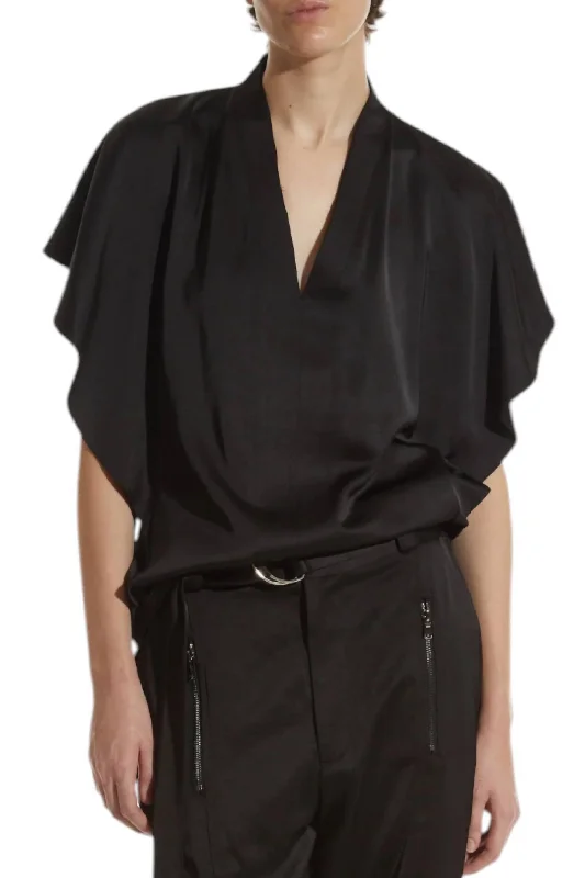 Act Fast Finn V-Neck Charmeuse Top In Black
