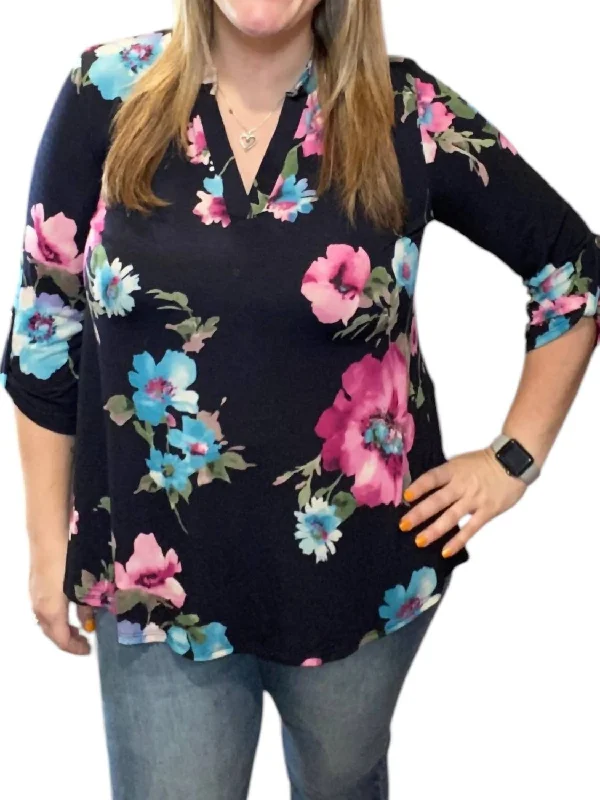 Warehouse Sale Floral Gabby Tunic Top In Midnight