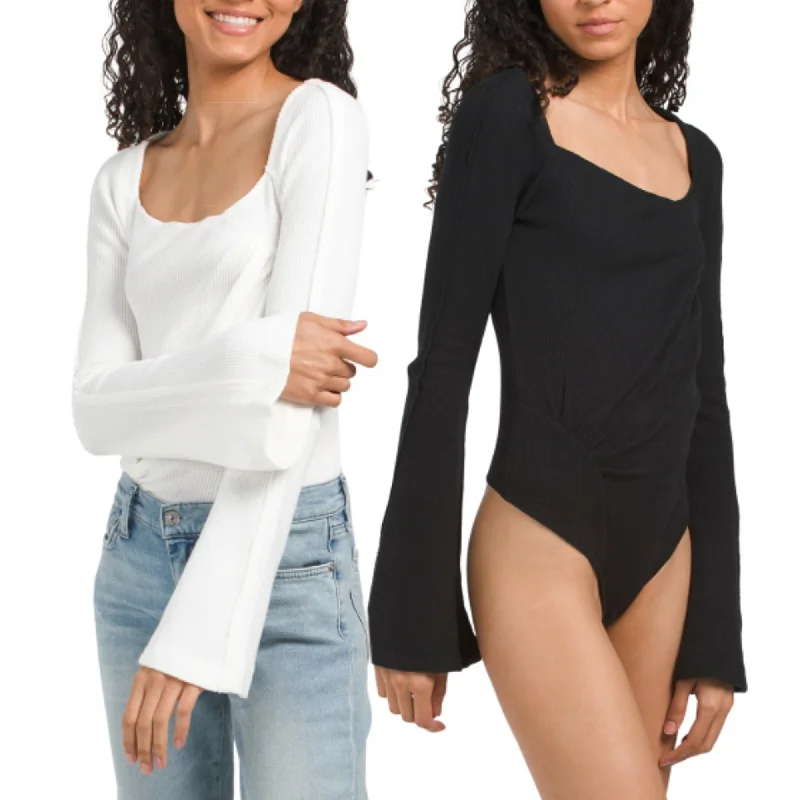 Weekend Special Free People Women's On A Cloud Stretch Cotton Long Bell Sleeves Bodysuit