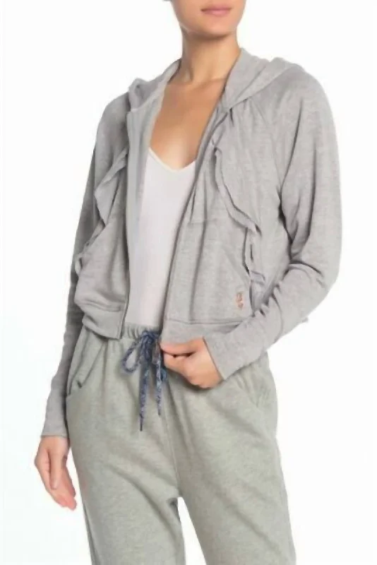 Final Clearance Game Plan Ruffle Hoodie In Heather Gray