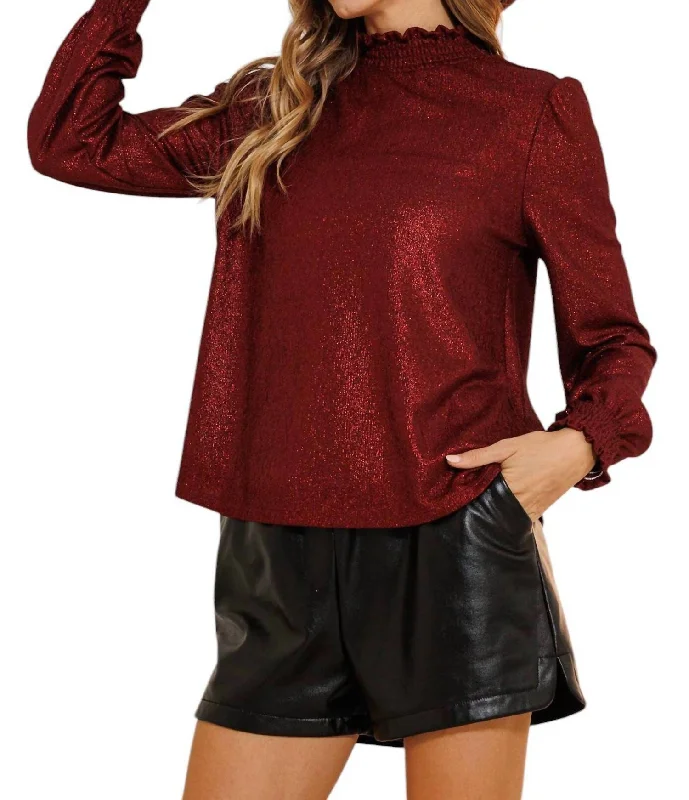 Special Discount Glitter Fabric Holiday Blouse Top In Red