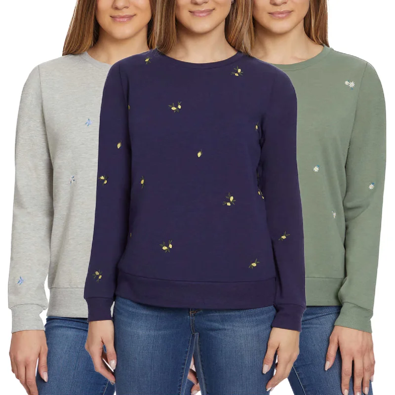 Weekend Deal Gloria Vanderbilt Women's  Floral Embroidered Crewneck Pullover Sweater Top