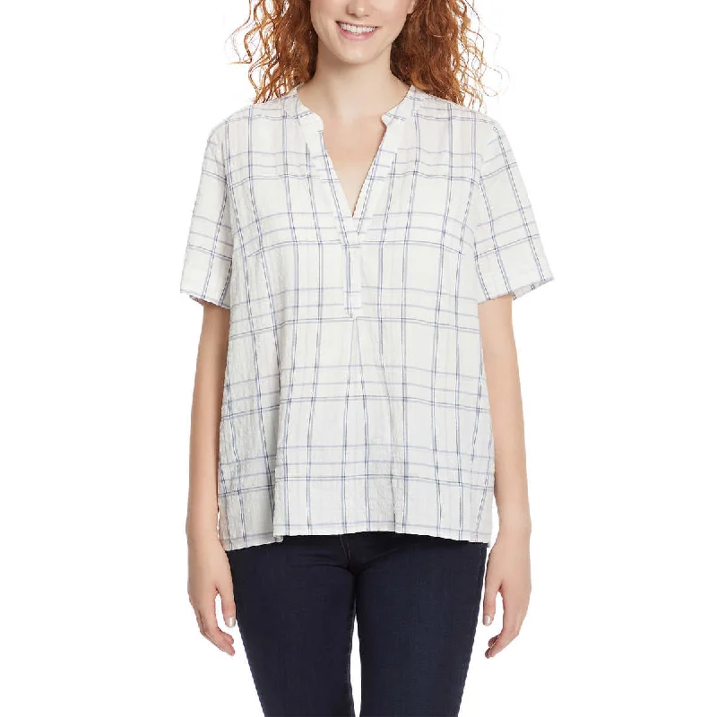 Year-End Sale Gloria Vanderbilt Women's Lightweight Cotton Seersucker Popover Plaid Shirt
