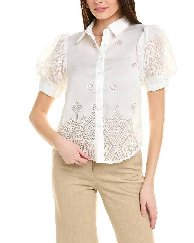 Epic Deals Gracia Sheer Graphic Puff Sleeve Shirt