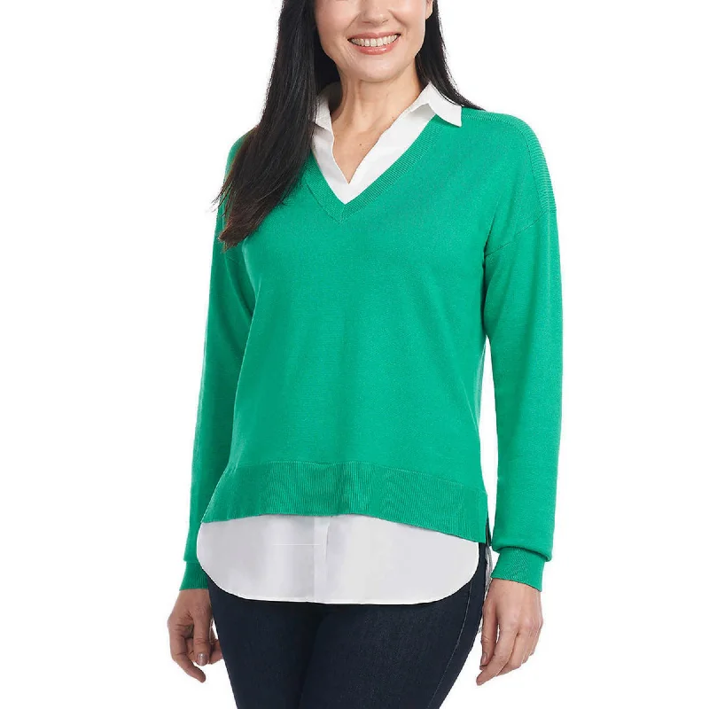 Weekend Deal Hilary Radley Women's Collared V-Neck Soft 2-fer Sweater