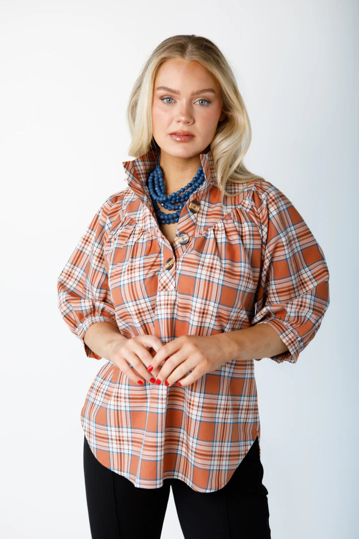 Special Savings Avie Top (Salmon Plaid)