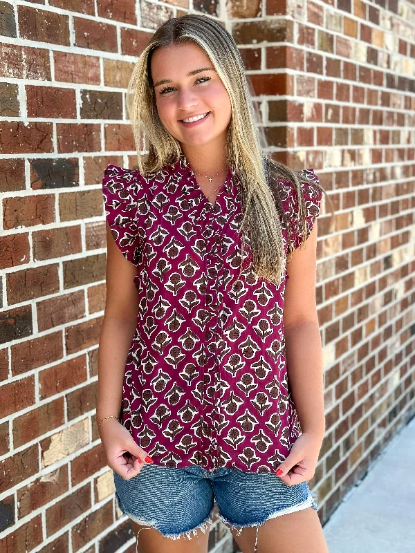 Sale Event Ruffled Block Fleur Top (Raspberry)