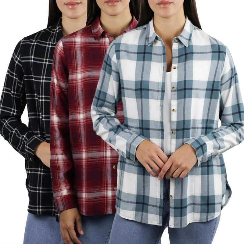 Final Markdown Jachs Girlfriend Women's' Super Soft Flannel Side Pockets Button Front Shirt